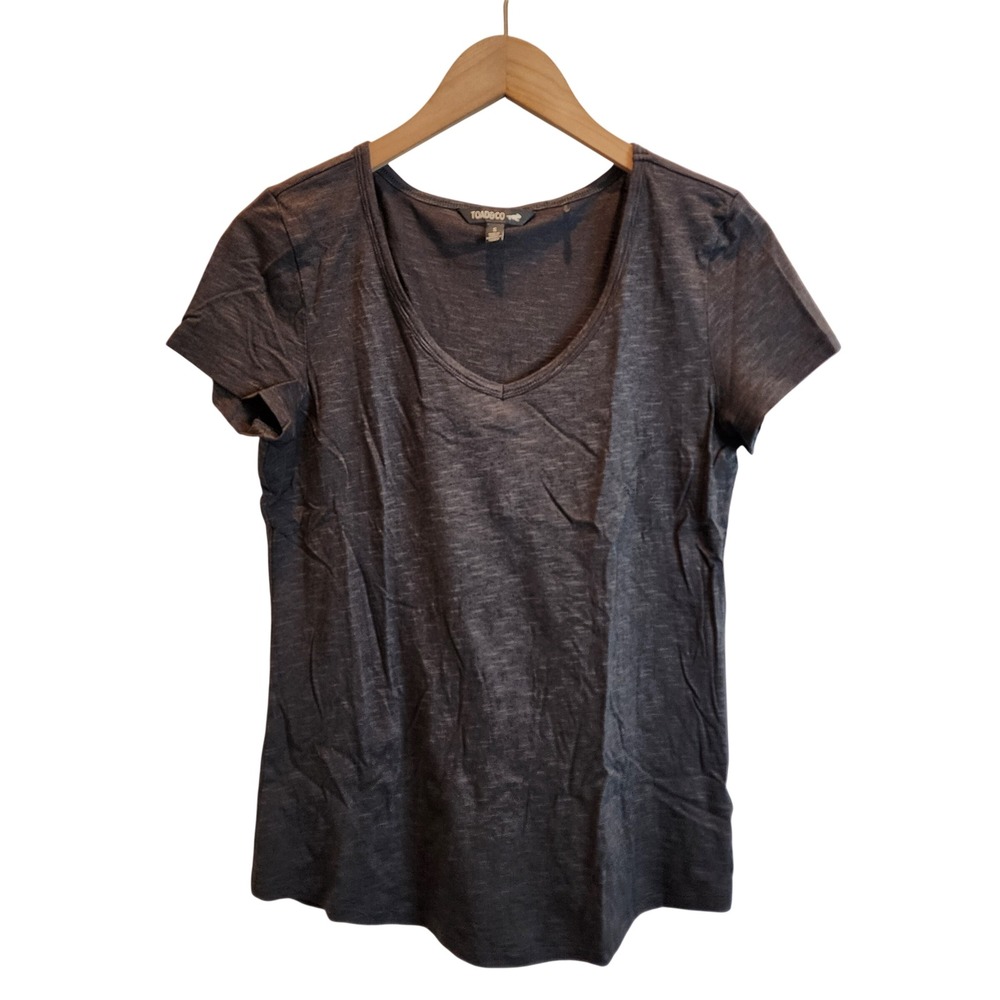 Toad&Co T-Shirt Women S Gray Organic Cotton Tencel V-Neck Short Sleeve Tee